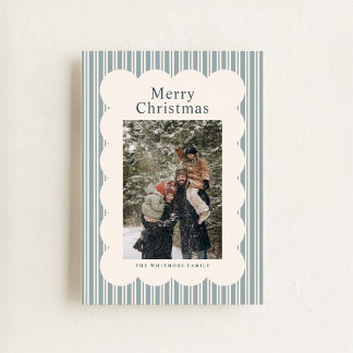 Classic Blue Stripe Photo Holiday Card