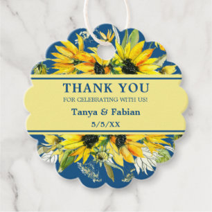 Classic Blue Sunflower Scalloped Wedding Favor tag