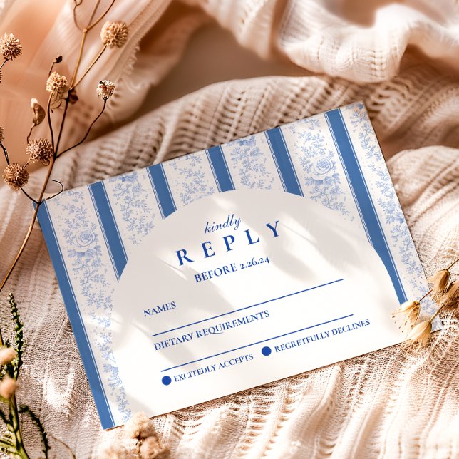 Classic Blue Toile Graduation Party RSVP Card (Creator Uploaded)