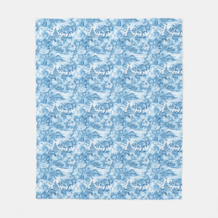 Classic Blue Toile Landscape Fleece Blanket