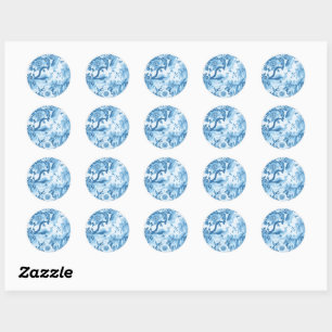 Classic Blue Toile Landscape Round Sticker