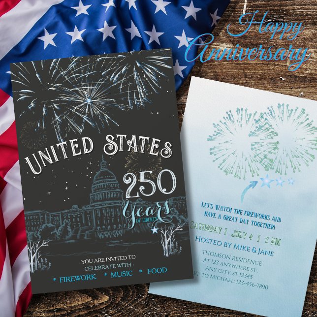Classic Blue US 250 Years Fireworks Invitation (Classic Blue US 250 Years Fireworks Invitation)