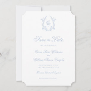 Classic Blue Wedding Crest Save The Date Invite
