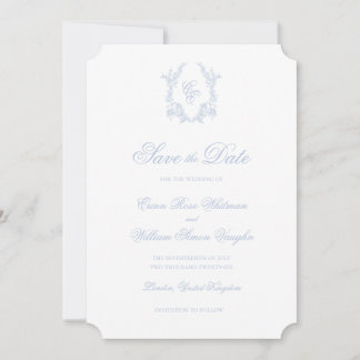 Classic Blue Wedding Crest Save The Date Invite