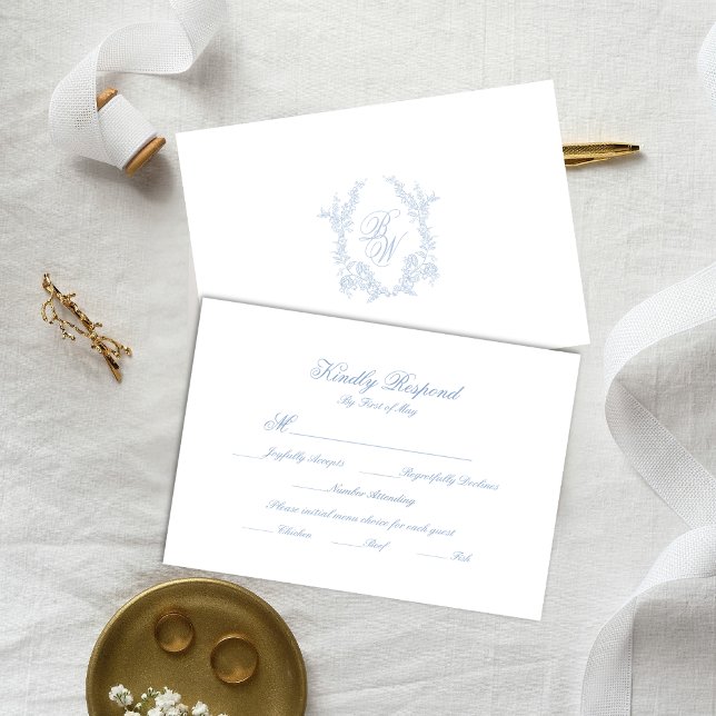 Classic Blue Wedding Monogram Crest Response Card (Creator Uploaded)