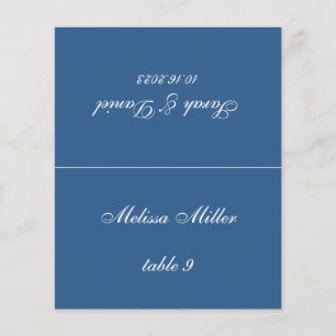 Classic Blue Wedding Place Card Printed Guest Name