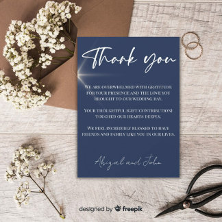 Classic blue wedding thank you card
