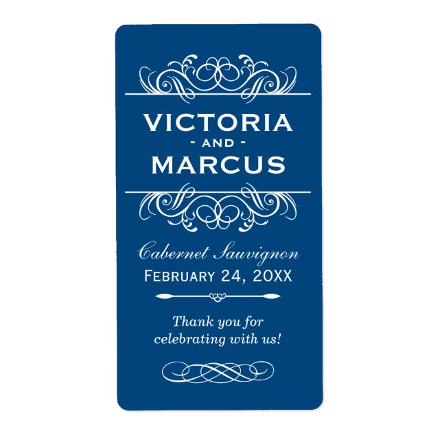 Classic Blue Wedding Wine Bottle Monogram Favour (Front)