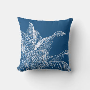 Classic Blue & White Botanical   Tropical Palm Cushion