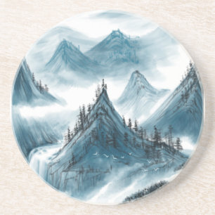 Classic Blue White Chinoiserie Landscape Painting Coaster