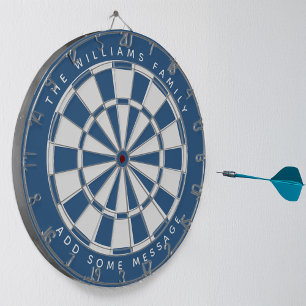  Classic Blue White Custom Family Name and Message Dartboard