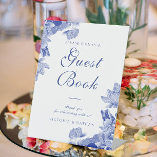 Classic Blue White Floral Wedding Guestbook Signs