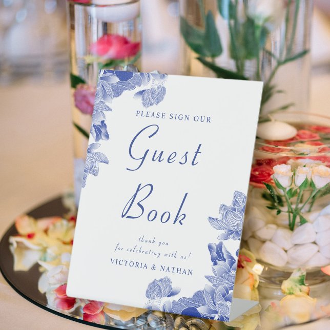  Classic Blue White Floral Wedding Guestbook Signs (Creator Uploaded)