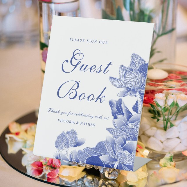 Classic Blue White Floral Wedding Guestbook Signs (Creator Uploaded)
