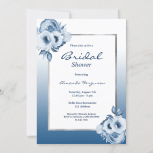 Classic blue white florals bridal shower invitation
