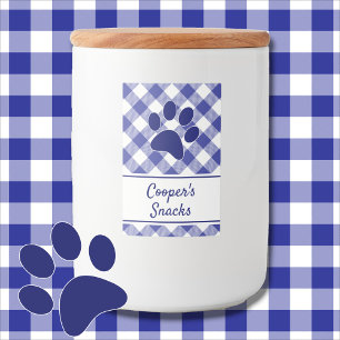Classic Blue White Gingham Pattern Paw Name Food Label