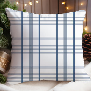 Classic Blue White Plaid Christmas Cushion