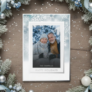 Classic Blue White Snowflake Happy Holidays Photo