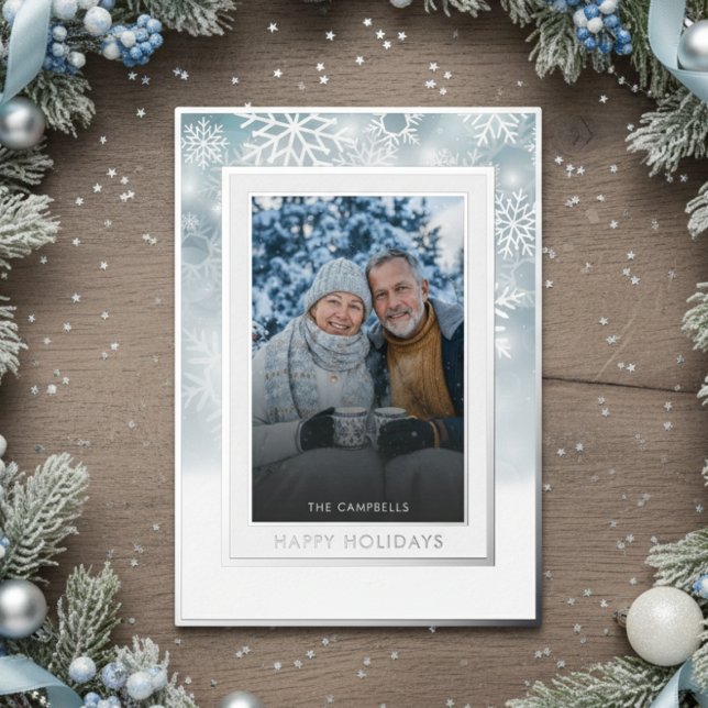 Classic Blue White Snowflake Happy Holidays Photo (Creator Uploaded)