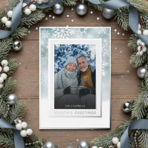Classic Blue White Snowflake Season Greeting Photo