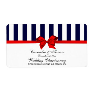 Classic Blue White Stripe Red H Wine Bottle Label