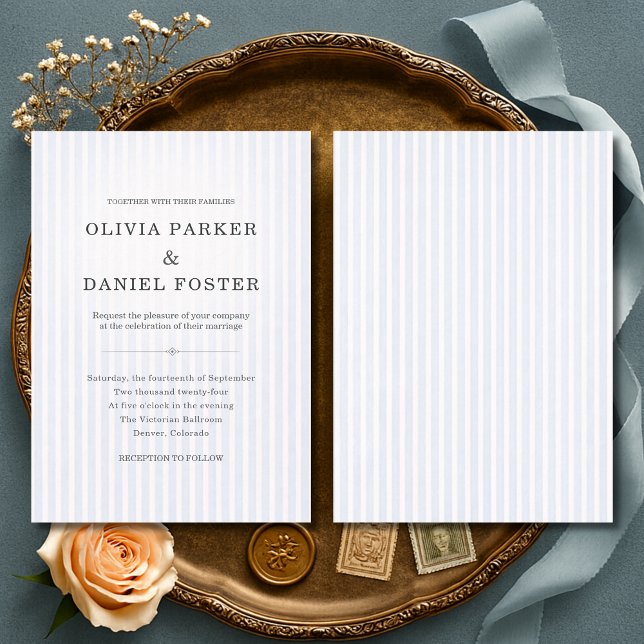 Classic Blue & White Striped Wedding Invitation (Creator Uploaded)