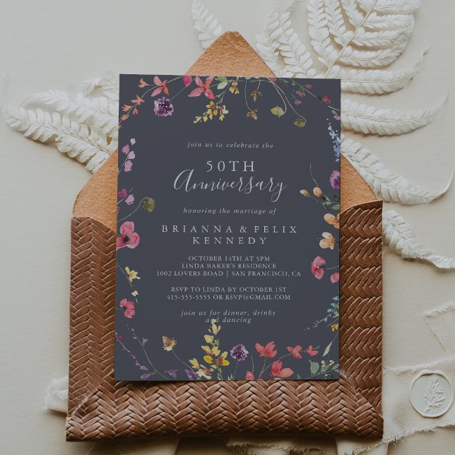 Classic Blue Wild 50th Wedding Anniversary  Invitation (Creator Uploaded)