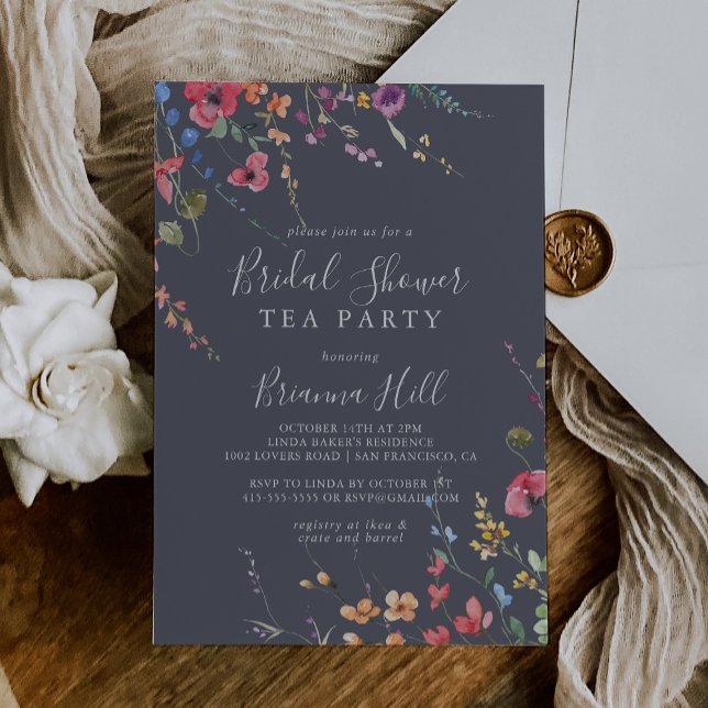 Classic Blue Wild Bridal Shower Tea Party   Invitation (Creator Uploaded)
