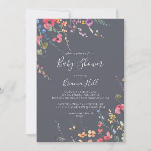 Classic Blue Wild Floral Baby Shower Invitation