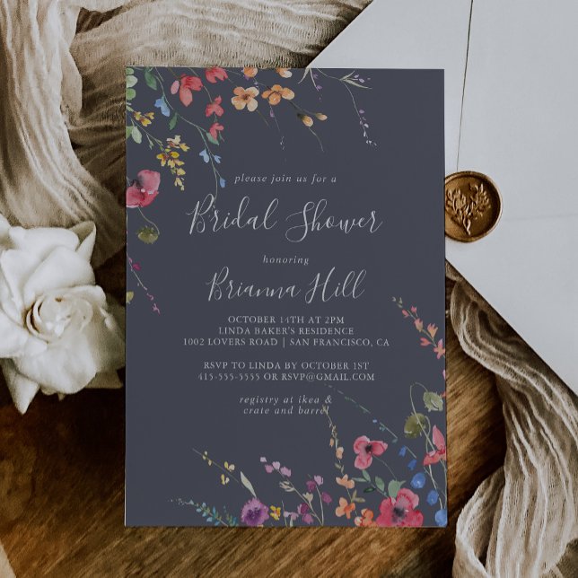 Classic Blue Wild Floral Bridal Shower  Invitation (Creator Uploaded)