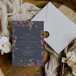 Classic Blue Wild Floral Casual Wedding  Invitation