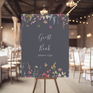 Classic Blue Wild Floral Guest Book Sign