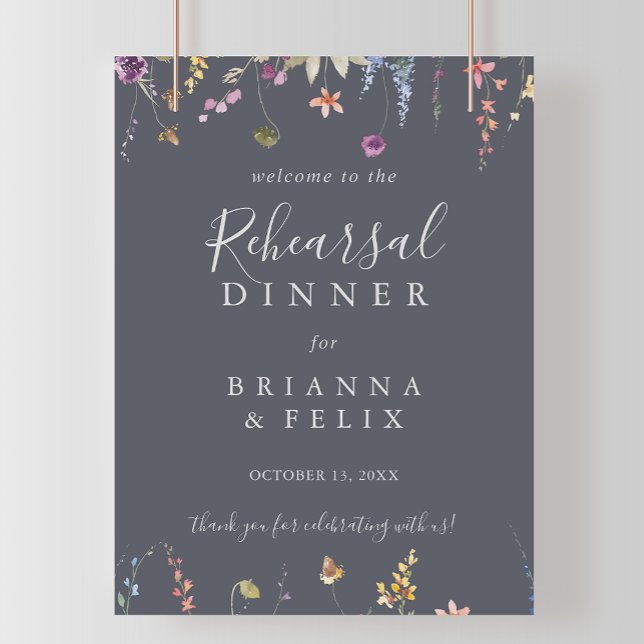 Classic Blue Wild Floral Rehearsal Dinner Welcome  Poster (Creator Uploaded)