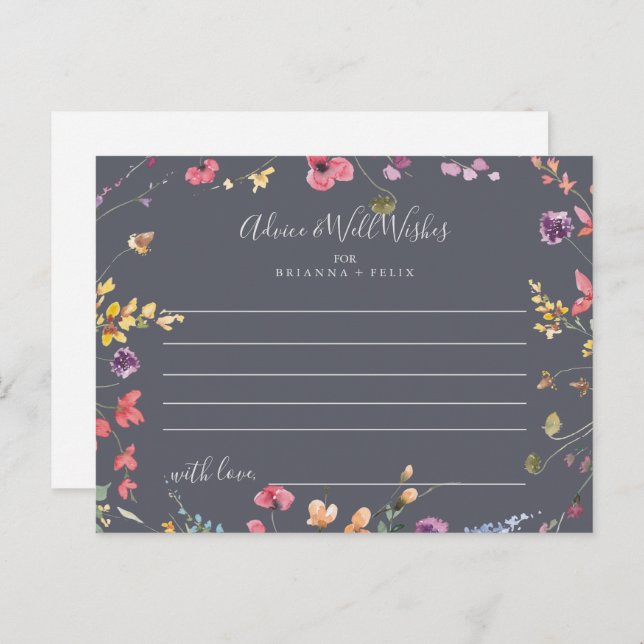 Classic Blue Wild Floral Wedding Advice Card (Front/Back)