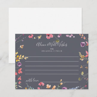 Classic Blue Wild Floral Wedding Advice Card