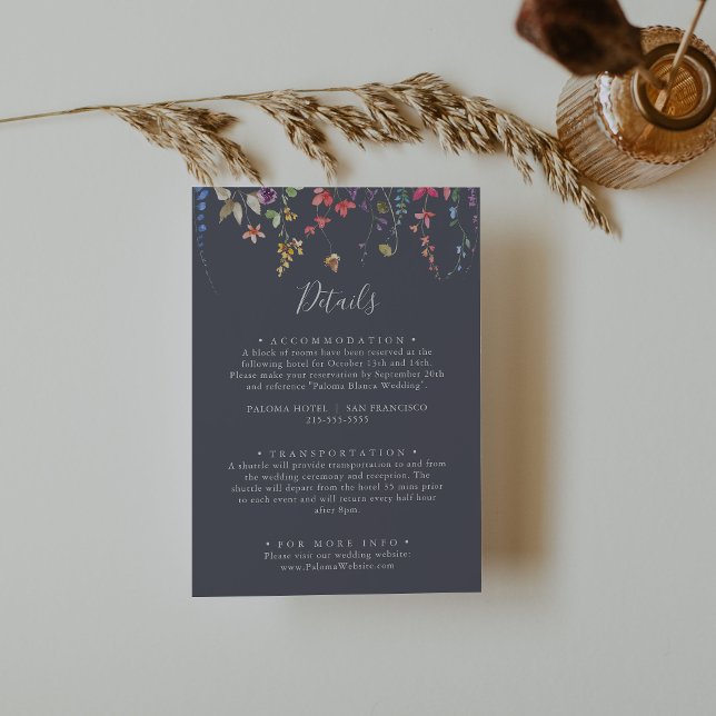 Classic Blue Wild Floral Wedding Details  Enclosure Card (Creator Uploaded)