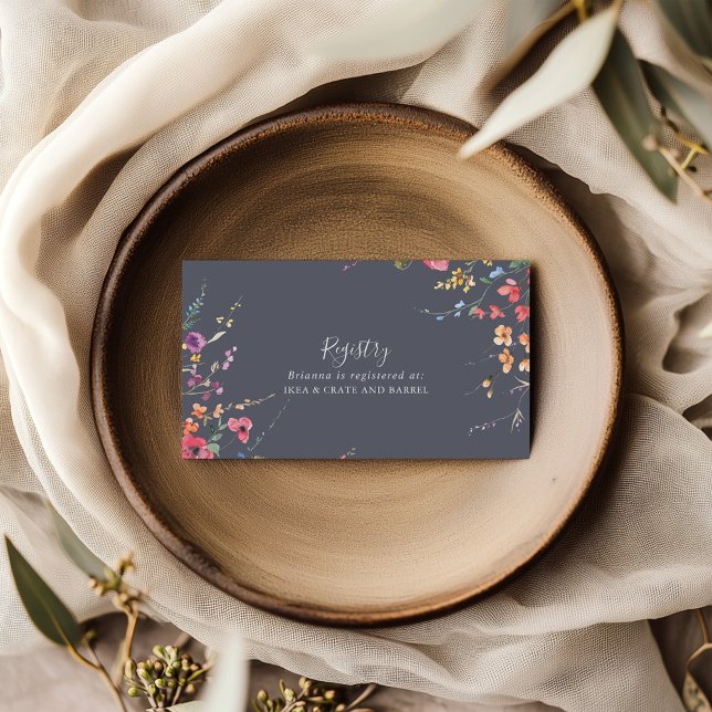 Classic Blue Wild Floral Wedding Gift Registry Enclosure Card (Creator Uploaded)