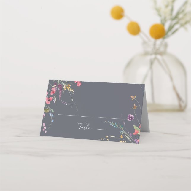 Classic Blue Wild Floral Wedding  Place Card (Front)