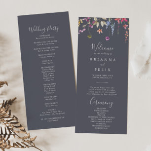Classic Blue Wild Floral Wedding Program Programme