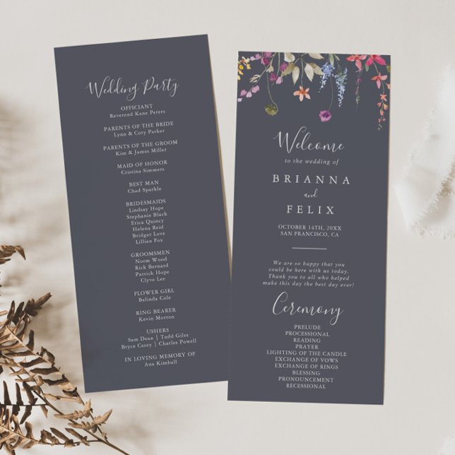 Classic Blue Wild Floral Wedding Program Programme (Creator Uploaded)