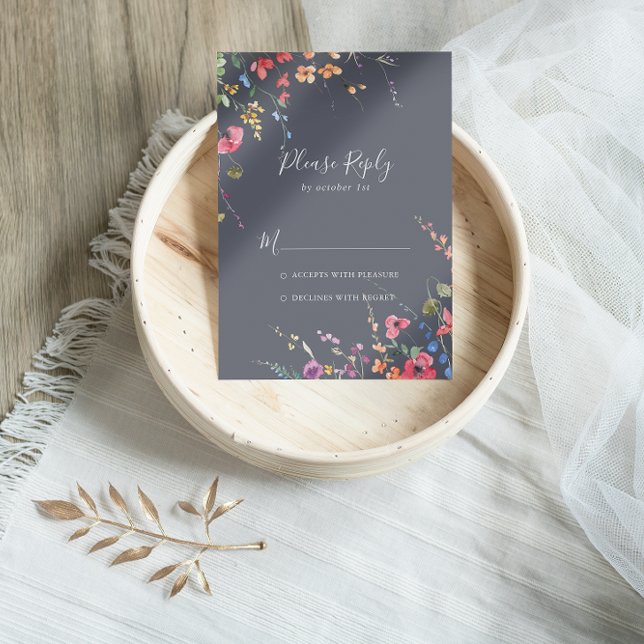 Classic Blue Wild Floral Wedding RSVP (Creator Uploaded)