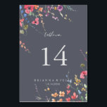 Classic Blue Wild Floral Wedding  Table Number<br><div class="desc">This classic blue wild floral wedding table number is perfect for a tropical wedding. The design features pink,  purple,  yellow,  burgundy,  navy and blue hand-drawn wild flowers,  arranged in beautiful shapes.

This is a double sided table number. Add each table number you need to your cart individually.</div>