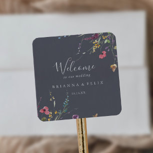 Classic Blue Wild Floral Wedding Welcome  Square Sticker