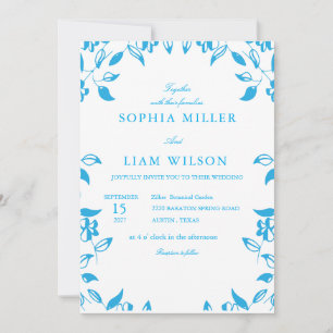 classic blue  wild flowers wedding invite