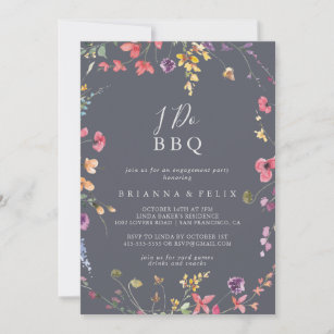 Classic Blue Wild I Do BBQ Engagement Party  Invitation