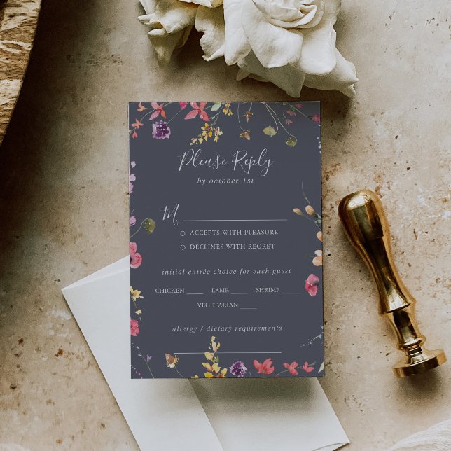 Classic Blue Wild Wedding Menu Choice RSVP (Creator Uploaded)