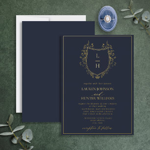 Classic Blue Wildflower Monogram Crest Wedding