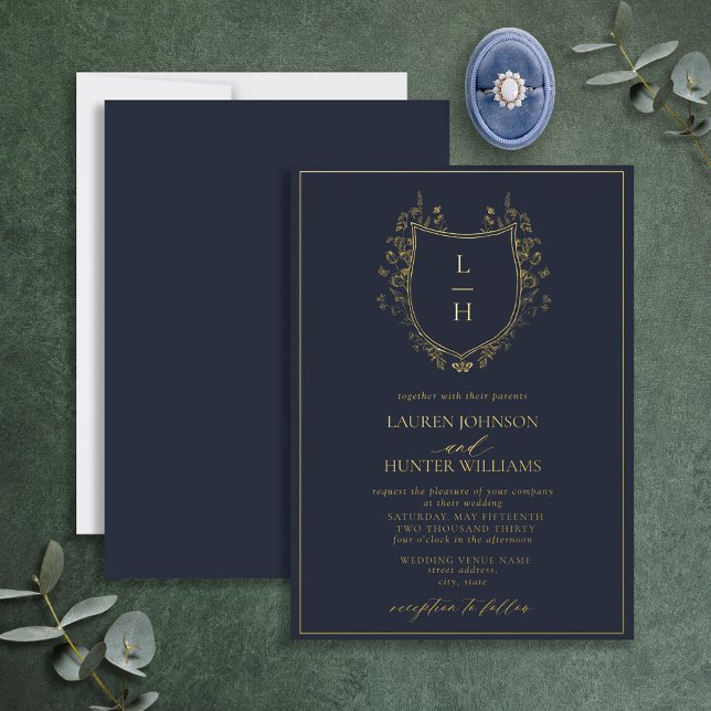 Classic Blue Wildflower Monogram Crest Wedding (Creator Uploaded)
