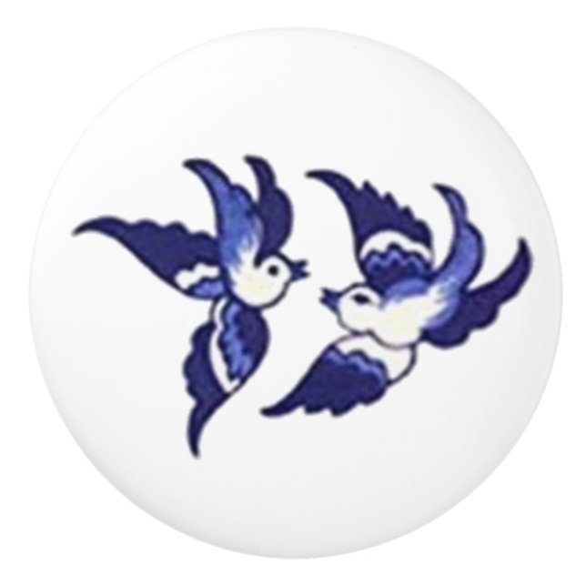 Classic Blue Willow Bird Design Ceramic Knob (Front)