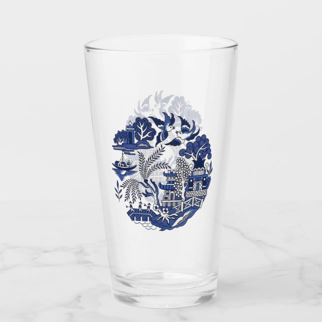 Classic Blue Willow China Design Glass (Front)